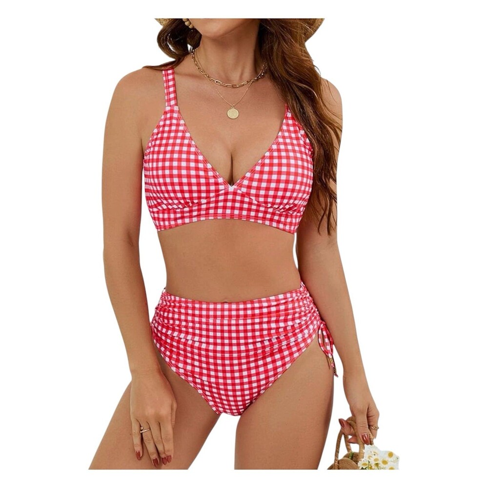 Women’s Edelqual Red & White High Waisted Bikini Set M